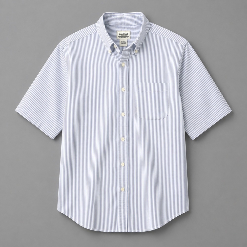 LL Bean Mens Blue White Striped Oxford Button Down Shirt Traditional Fit 17.5 T